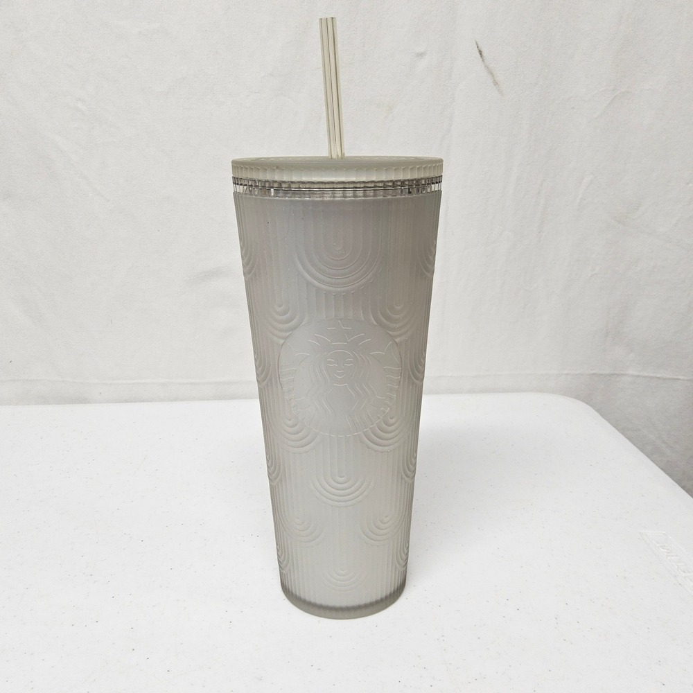 Starbucks Cold‎ Cup Tumbler 24oz Frosted Grey Scalloped Wave Siren 011155891